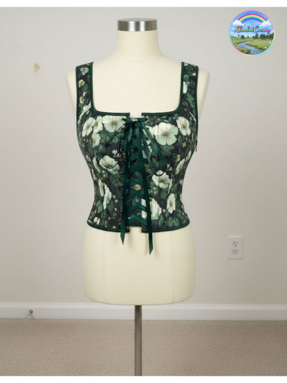 Floral Renaissance Corset Top Steel Boned Lace-Up Overbust